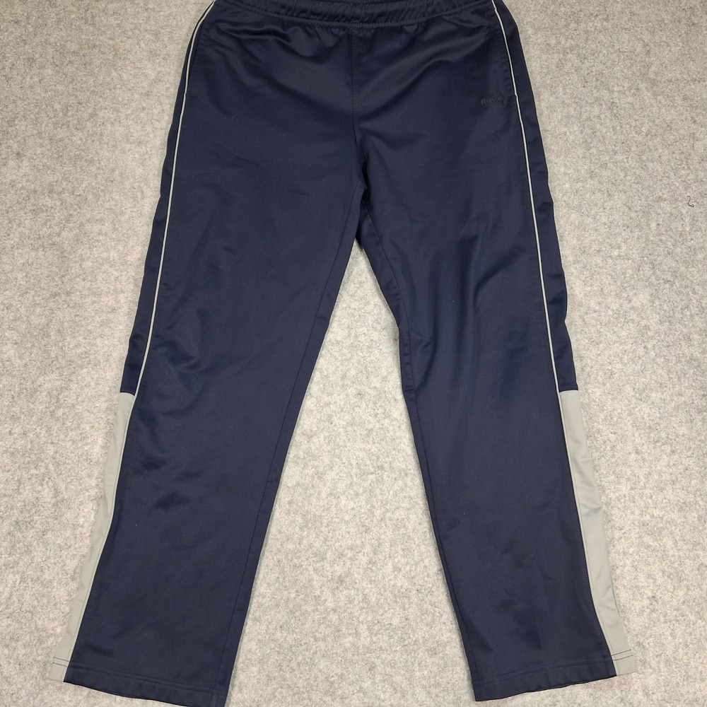 Reebok Track Pants Mens M Navy Blue Grey Side Stripe Athletic Joggers